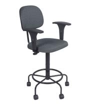Cadeira Caixa Alta com rodizios bracos de regulagem de altura Atendimento Recepção Balcão Cinza