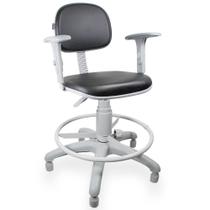 Cadeira Caixa material ecológico Preto Com Braço Base Cinza - ULTRA Móveis