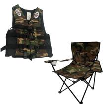 Cadeira Camping Dobrável Camuflado 150Kg + Colete Salva Vidas Cadeira Camping Dobrável Camuflado 150Kg + Colete Salva Vidas