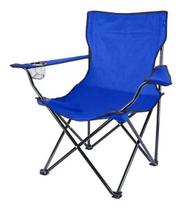 Cadeira Camping Dobrável Com Braço Azul