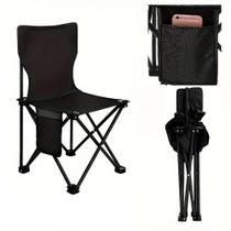 Cadeira camping praia 70cm banqueta dobrável preta bolso lateral assento pesca com bolsa transporte