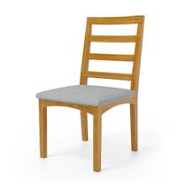 Cadeira Cecília Encosto E Pés De Madeira Maciça Assento Estofada Para Mesa De Jantar Linho Cinza 407