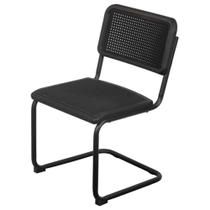 Cadeira Cesca Polipropileno Branco Simulando Palha Bege Base Fixa em Aço Pintado Preto Cadeira Cesca Polipropileno Branco Simulando Palha Bege Base Fixa em Aço Pintado Preto