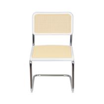 Cadeira Cesca PP Branca Simulando Palha no Encosto e Assento. Base Fixa Cromada - OR DESIGN