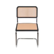 Cadeira Cesca PP Preta Simulando Palha no Encosto e Assento. Base Fixa Cromada - OR DESIGN