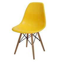 Cadeira Charles 1102 em Polipropileno e Base Madeira OR Design Cor Amarelo