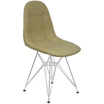 Cadeira Charles Eames Botonê Eiffel Base Metal Cromado Bege