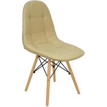 Cadeira Charles Eames Botonê Eiffel Wood Estofada Couro Bege