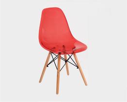 Cadeira Charles Eames Eiffel Acrílico VERMELHO Transparente Base Madeira Sala Cozinha Jantar - BERING