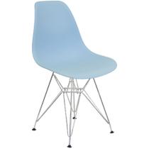 Cadeira Charles Eames Eiffel Base Metal Cromado Azul Clara