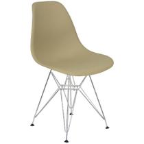 Cadeira Charles Eames Eiffel Base Metal Cromado Bege