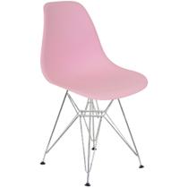 Cadeira Charles Eames Eiffel Base Metal Cromado Rosa