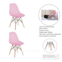 Cadeira Charles Eames Eiffel Pés de Madeira Rosa Kit 2 Unid