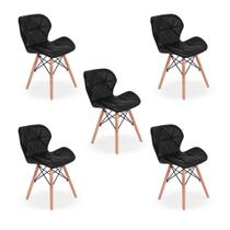 Cadeira Charles Eames Eiffel Slim Wood Estofada Preta 5 UNIDADES