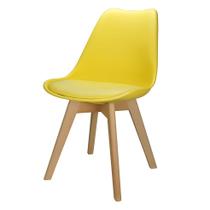 Cadeira Charles Eames Leda Luisa Saarinen Design Wood Estofada Base Madeira - Amarela - Magazine Roma
