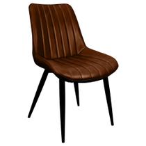 Cadeira Chicago Poltrona Estofada Tainá Pu Vintage Retro Pés Preto - Marrom - Lianto Decor