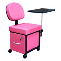 Cadeira Cirandinha Manicure Com Gavetão Tampo Rodízios Pink
