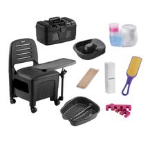 Cadeira Cirandinha Mesa Completa com Acessórios Bari Preto 450 Manicure Pedicure Salão Dompel