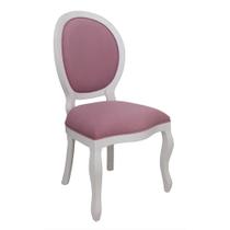 Cadeira Clássica Medalhão Branco Fosco e Veludo Rosa