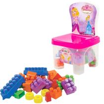 Cadeira Com Blocos De Montar Princesas Infantil 28 Peças Educativo Brinquedos De Encaixar Big Star