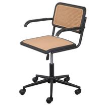 Cadeira com braço Cesca Polipropileno Preto Simulando Palha Bege Base Rodizio em Nylon Preto Cadeira com braço Cesca Polipropileno Preto Simulando Palha Bege Base Rodizio em Nylon Preto