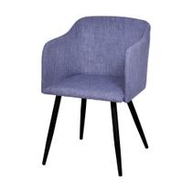 Cadeira com Braço Charla Linho Jeans Azul Base Metal