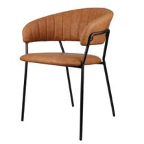 Cadeira com Braços Mara Rivatti Estofada em Poliuretano (PU) Marrom Base em Aço Pintada a Pó
