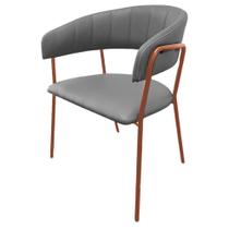 Cadeira com Braços Maraú PSG Móveis Couro Legitimo Cinza Escuro com Base em Aço Cobre Cadeira com Braços Maraú PSG Móveis Couro Legitimo Cinza Escuro com Base em Aço Cobre