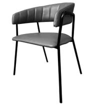 Cadeira com Braços Maraú PSG Móveis Couro Legitimo Cinza Escuro com Base em Aço Preto