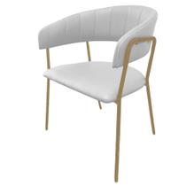 Cadeira com Braços Maraú PSG Móveis Estofada material sintético Branco com Base Aço Dourado