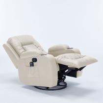 Cadeira com Massagem Poltrona do Papai Giratória Reclinável Manual Austin Aquecimento PU Bege G94 - Gran Belo