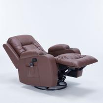 Cadeira com Massagem Poltrona do Papai Giratória Reclinável Manual Austin Aquecimento PU Marrom Chocolate G94 - Gran Belo