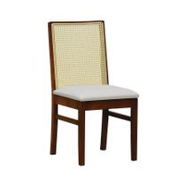 Cadeira com Telinha Pérola Madeira Maciça e Assento Estofado - Amêndoa