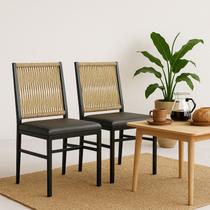 Cadeira Corda Nautica Preta Bege Sala, Varanda, Sacada, Cozinha - Cadeira Royal - Kit2