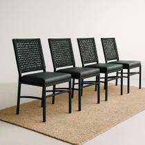 Cadeira Corda Nautica Preta Sala, Varanda, Sacada, Cozinha - Cadeira Black - Kit 4