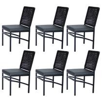 Cadeira Corda Nautica Preta Sala, Varanda, Sacada, Cozinha - Cadeira Black - Kit 6