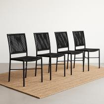 Cadeira Corda Nautica Preta Sala, Varanda, Sacada, Cozinha - Cadeira Oscar - Kit 4