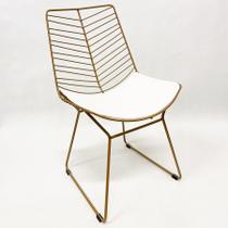 Cadeira Cozinha Bertoia Retrô cor Dourado fosco assento branco - Poltronas do Sul