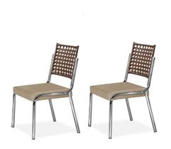 Cadeira Cozinha Cromado Rainha Aço Assento Almofadado -Junco- 2 Unidades
