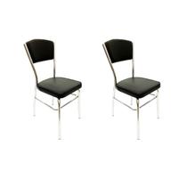 Cadeira Cozinha reforço cromada assento grosso Confortável encosto estofado cor preto Kit 2 Peças