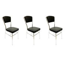 Cadeira Cozinha reforço cromada assento grosso Confortável encosto estofado cor preto Kit 3 Peças
