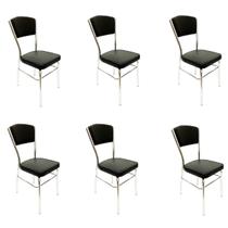 Cadeira Cozinha reforço cromada assento grosso Confortável encosto estofado cor preto Kit 6 Peças