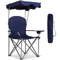 Cadeira de acampamento Goplus com abajur, cadeira de jardim dobrável com porta-guarda-chuva e bolsa de transporte, cadeira de guarda-sol portátil para adultos para viagens ao ar livre na praia, caminhadas e pesca (azul)