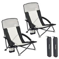 Cadeira de acampamento SUNNYFEEL dobrável baixa com porta-copos, pacote com 2 Cadeira de acampamento SUNNYFEEL dobrável baixa com porta-copos, pacote com 2