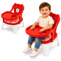 Cadeira de alimentacao infantil bebe com bandeja removivel assento macio mesa recreativa som lanche refeicao vermelha Cadeira de alimentacao infantil bebe com bandeja removivel assento macio mesa recreativa som lanche refeicao vermelha