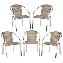 Cadeira de area, jardim, varanda em alumino polido alto brilho e fibra sintética Maresia 5 unidades