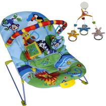 Cadeira de Balanço Azul Bebê Suporta 9Kg + Móbile Ursinhos