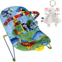 Cadeira de Balanço Azul Bebê Suporta 9Kg + Naninha Elefante