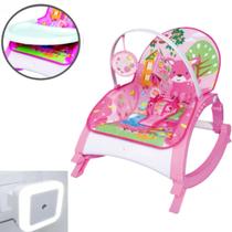 Cadeira de Balanço Bebê Bandeja Alimentação Rosa + Luminária