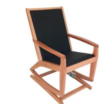 Cadeira de balanço de madeira com molas / estofada preta
